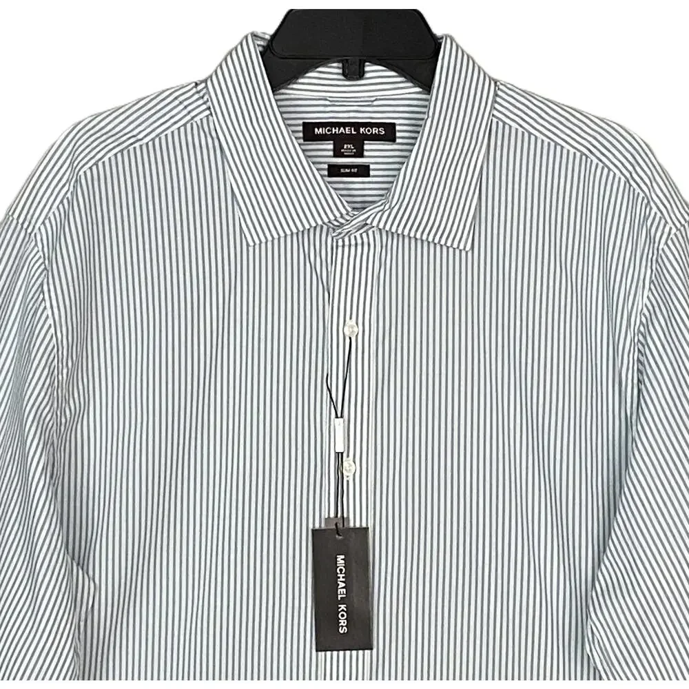 Michael Kors Dress Shirt Men's 2XL Slim Fit Long Sleeve Blue Pinstripe NEW